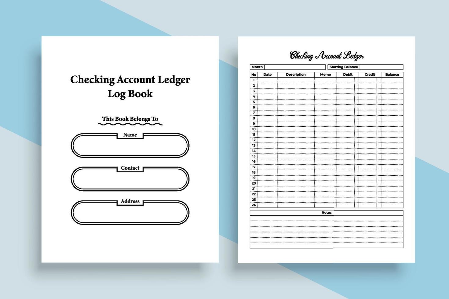 journaalinterieur van een grootboeksjabloon voor een betaalrekening. dagelijkse bankrekening saldo checker en finance tracker journaal. interieur van een logboek. grootboekdagboek voor zakelijke rekeningen controleren. vector