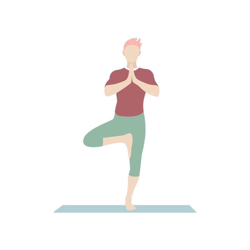 jonge man doet yoga. pilates stretching gymnastiek. wellness-concept. sporten gezonde levensstijl. vlakke stijl. vectorillustratie op witte achtergrond geïsoleerd vector