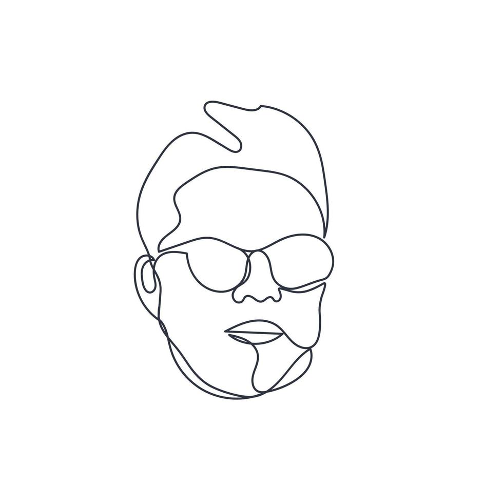een lijntekening van man met bril. Aziatische gezicht schets. gestileerd overzichtsportret. vectorillustratie op witte achtergrond vector