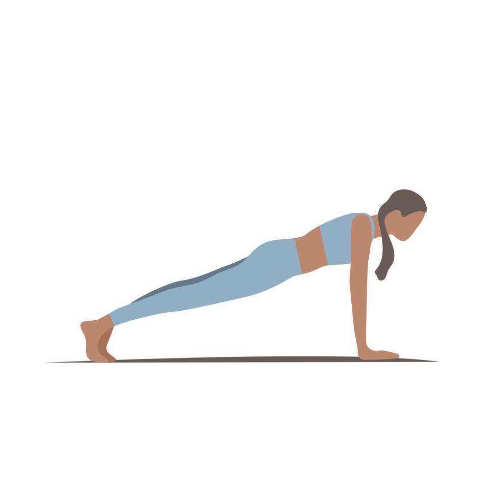 vrouw doet gymnastische pose plank. pilates yoga stretching gym ballet dans. wellness-concept. sporten gezonde levensstijl. vlak. vectorillustratie op witte achtergrond geïsoleerd vector