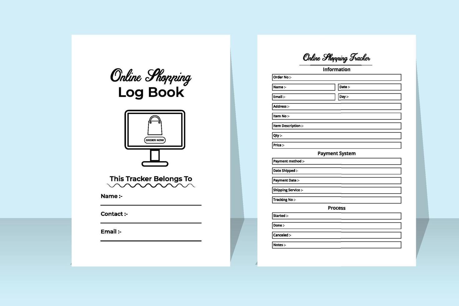 dagelijkse boodschappen info tracker notebook interieur. klantinformatietracker en winkelbetalingscontrolesjabloon. interieur van een tijdschrift. online winkelen recorder en productinfo tracker interieur. vector