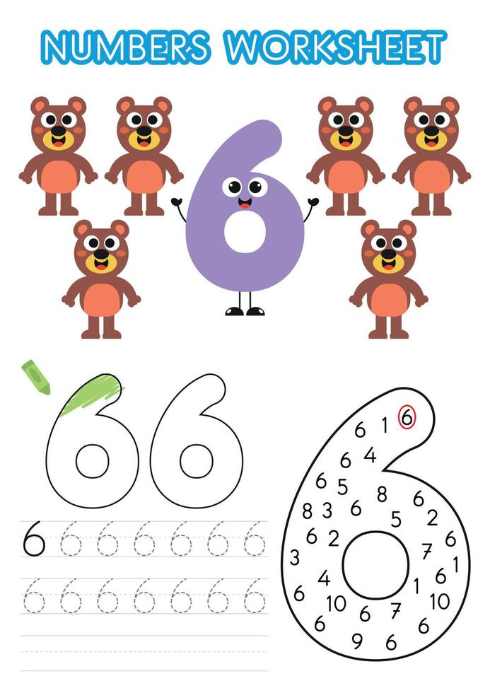 werkblad met cijfers voor kleuters. cijfers activiteit. oefeningen voor het leren van getallen. nummer volgen vector