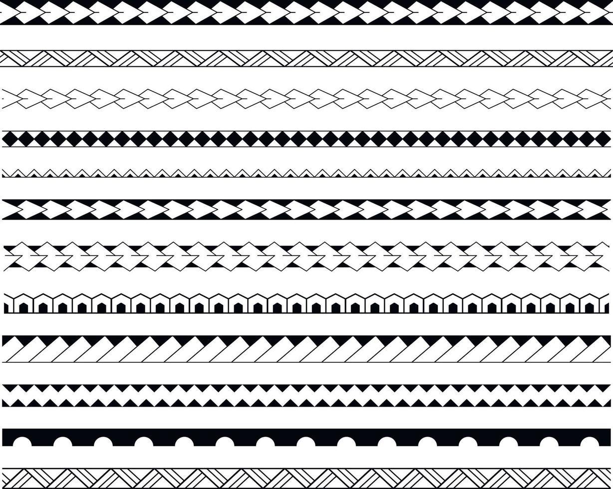 set van vector etnische naadloze patroon. ornament armband maori tattoo-stijl. horizontaal patroon.