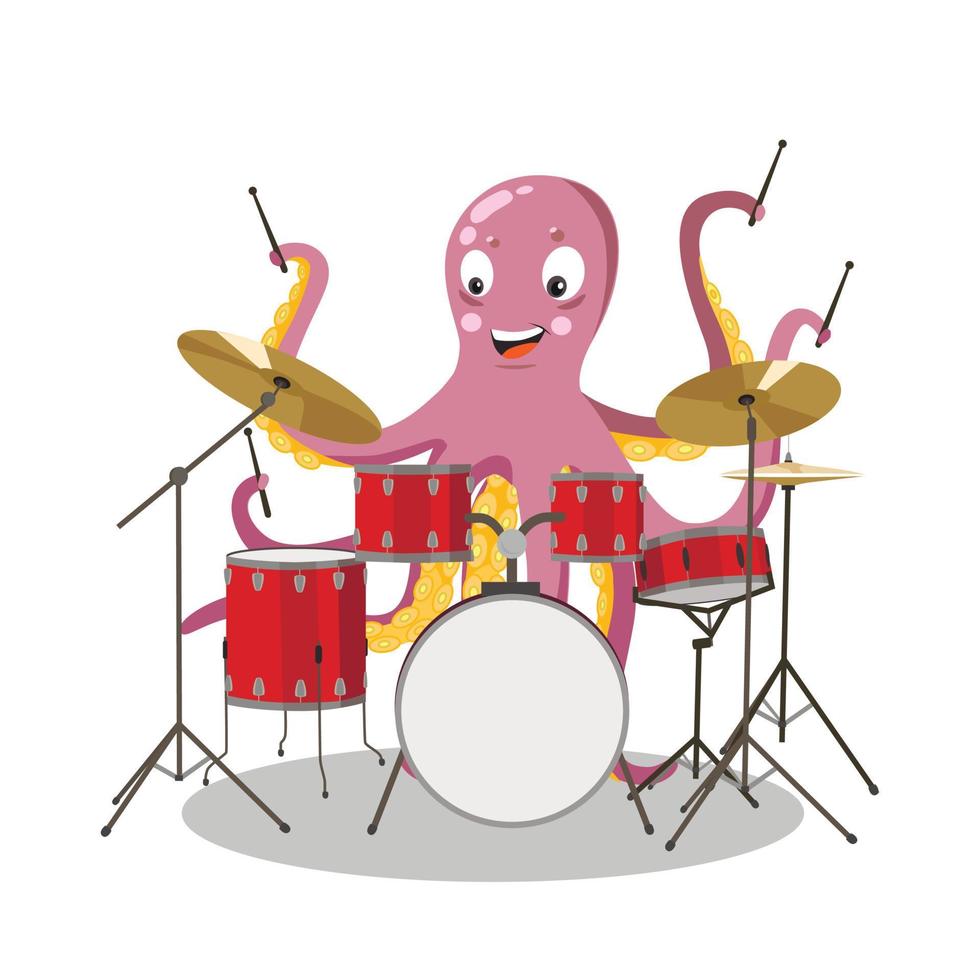 octopus die drumt. schattig karakter in cartoon-stijl. vector