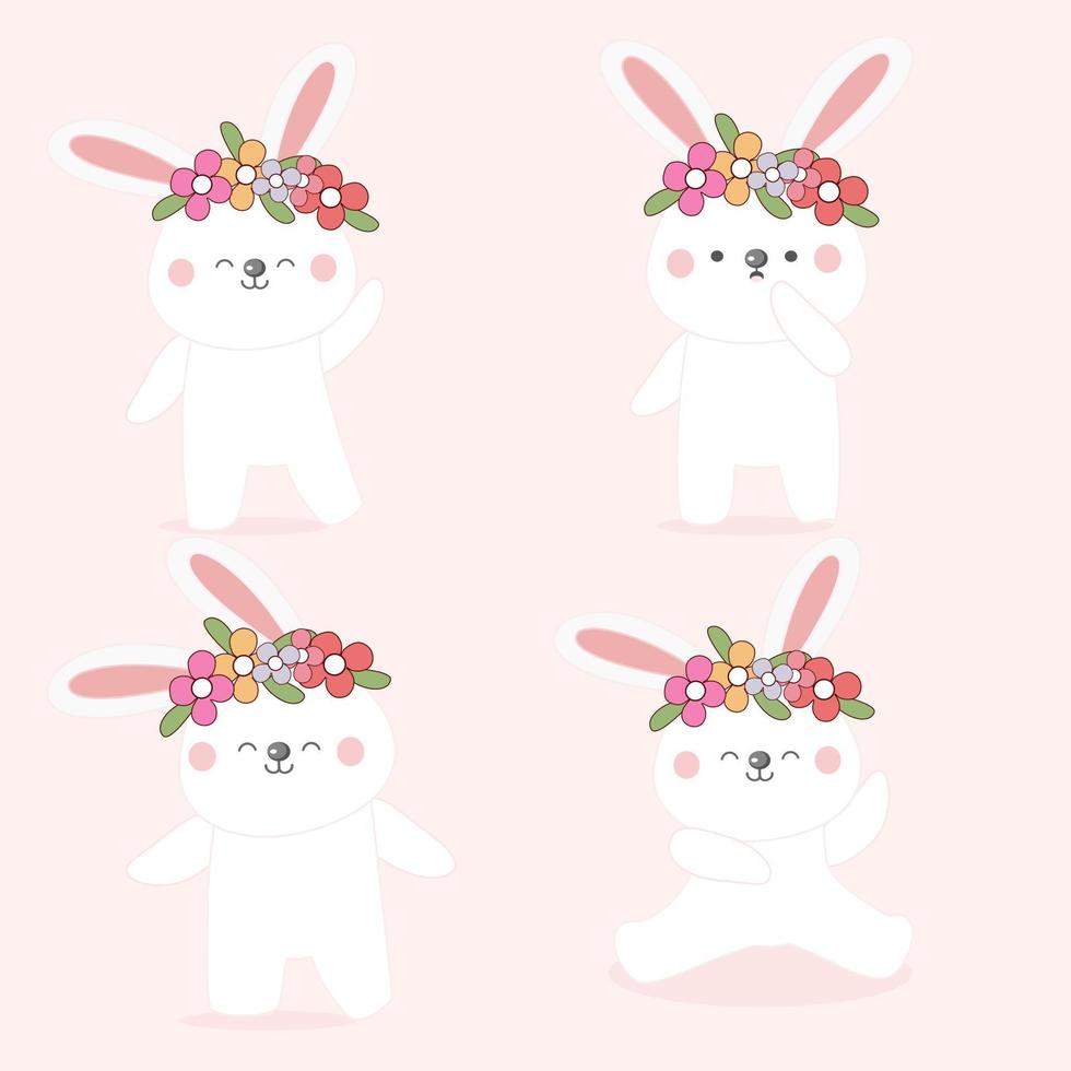 Pasen konijn cartoon met bloem. vector