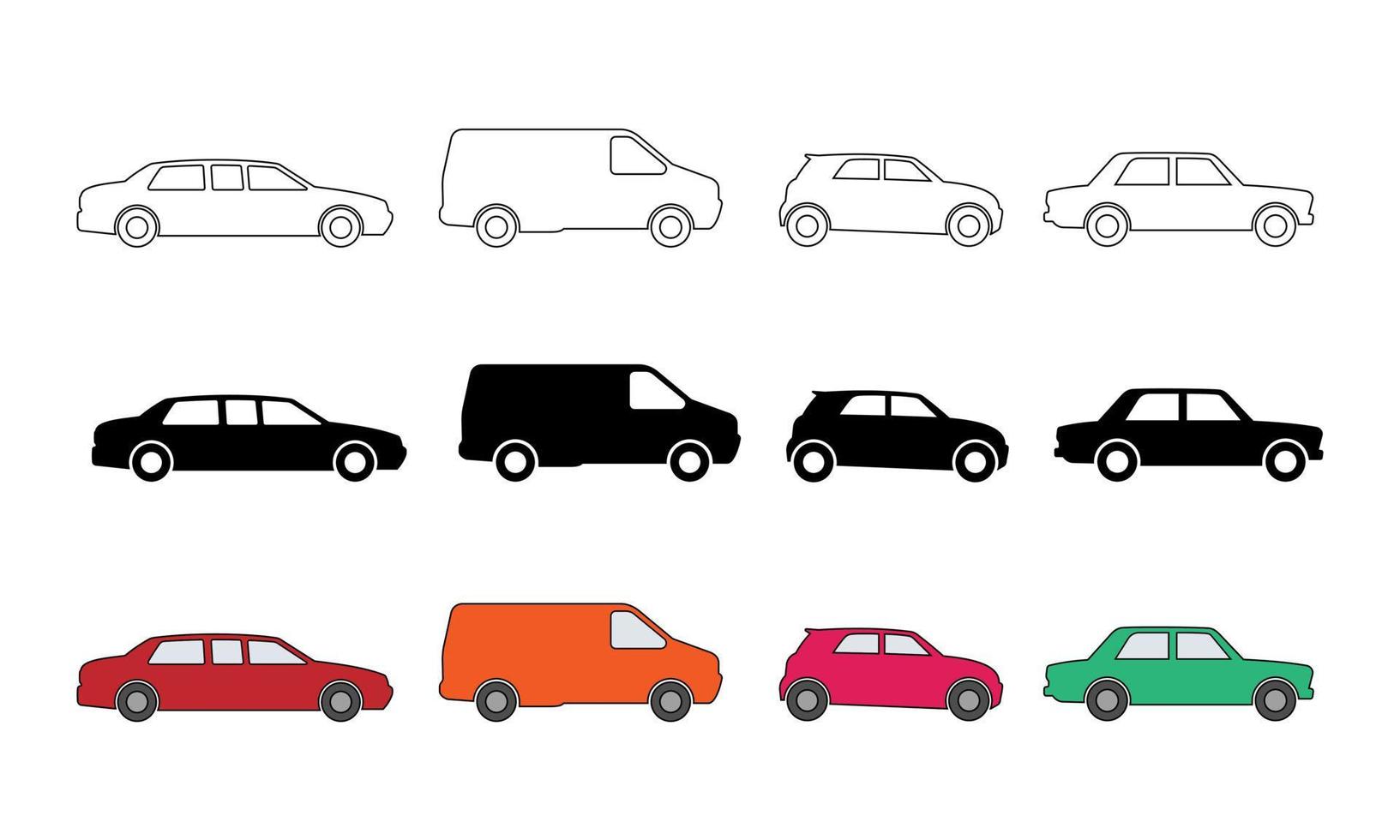 zijaanzicht auto icoon collectie op kaderstijl. verschillende silhouet auto symbool. geschikt voor ontwerpelement van transport infographic en autoverkeer banner. vector