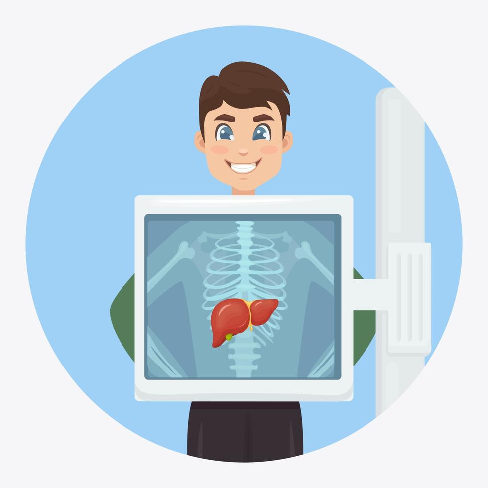 röntgenapparaat voor het scannen van het menselijk lichaam. röntgen van het borstbeen. echografie van de lever. medisch onderzoek voor een operatie. vector plat ontwerp