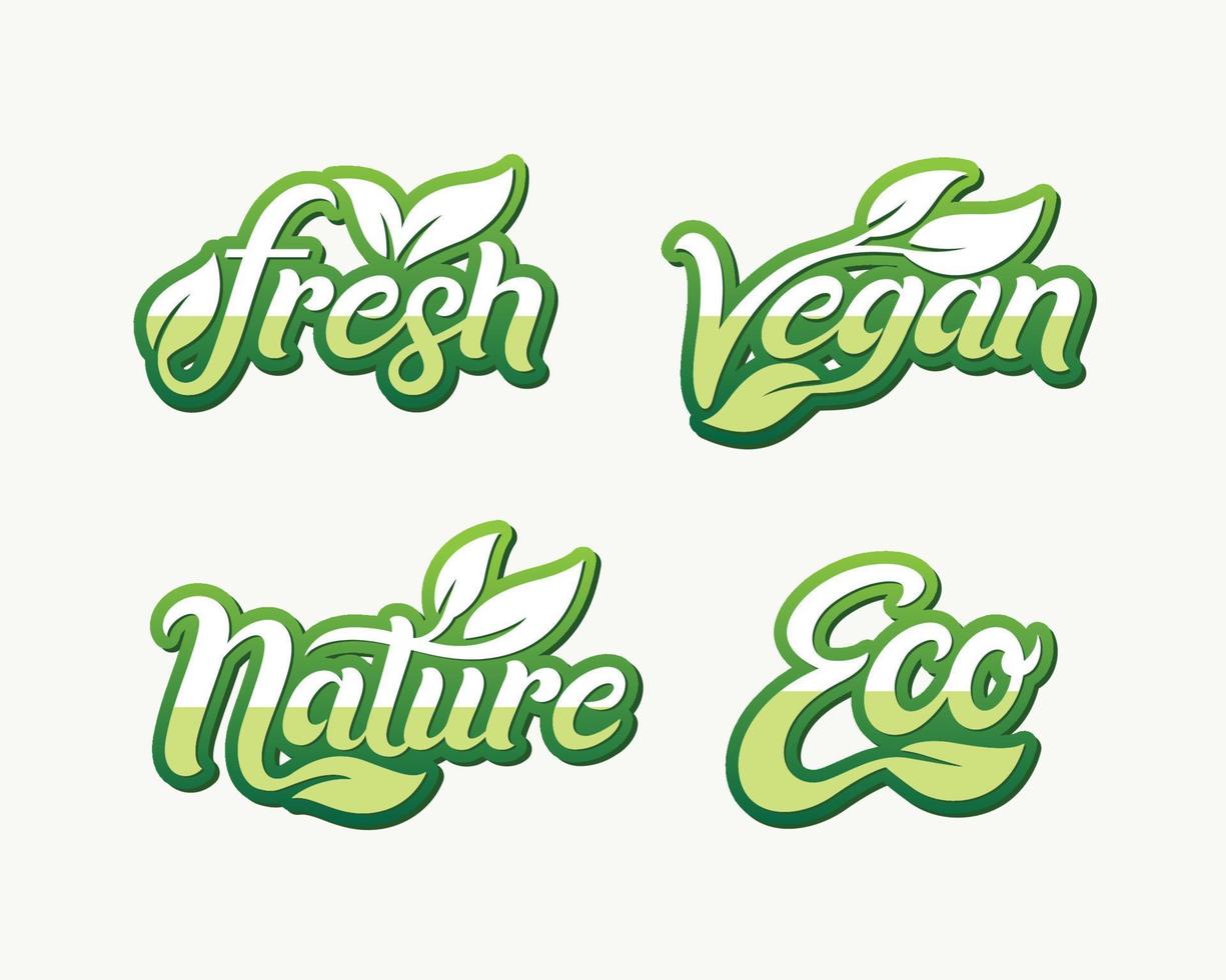 set van vers, veganistisch, natuur, eco-logo verleiden. verzameling van elementen voor de voedselmarkt, e-commerce, promotie van biologische producten, gezond leven en voedsel en dranken van topkwaliteit. vector