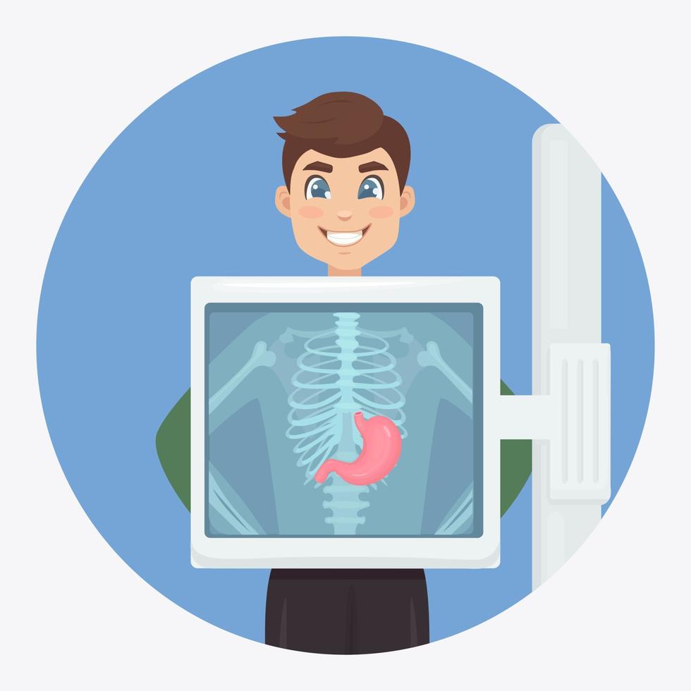 röntgenapparaat voor het scannen van het menselijk lichaam. röntgen van het borstbeen. echografie van de maag. medisch onderzoek voor een operatie. vector ontwerp