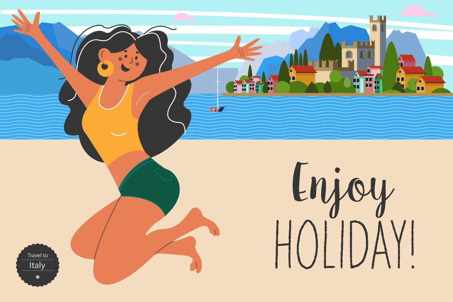 vakantie genieten. op vakantie reizen. zomer heldere vectorillustratie, poster. vector