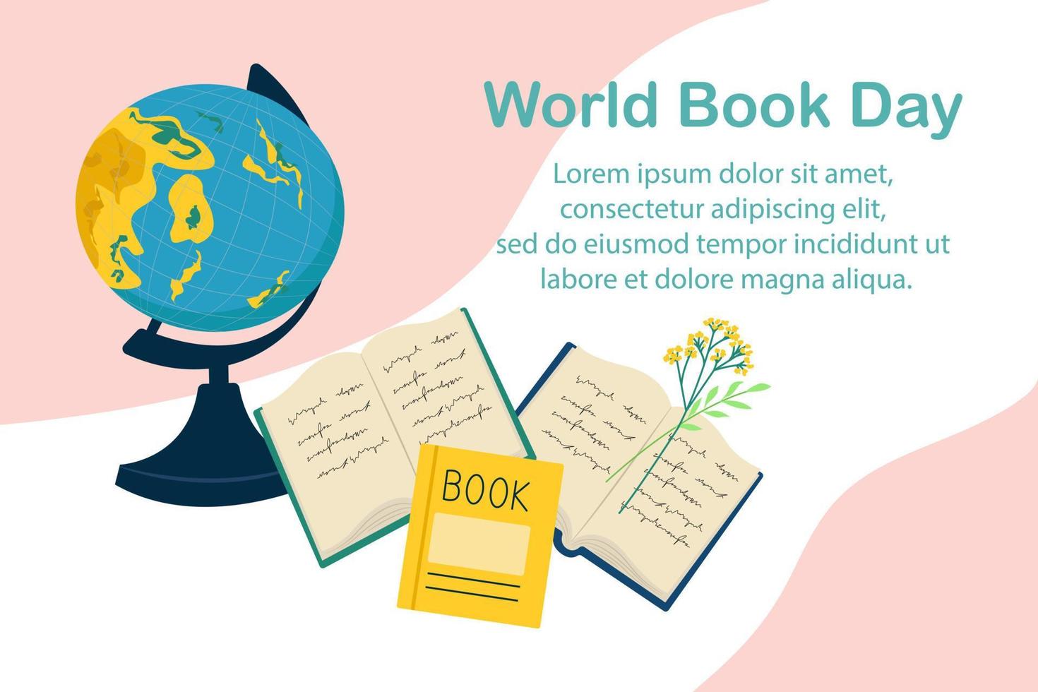 wereld kennis dag banner, globe en boeken, vectorillustratie vector