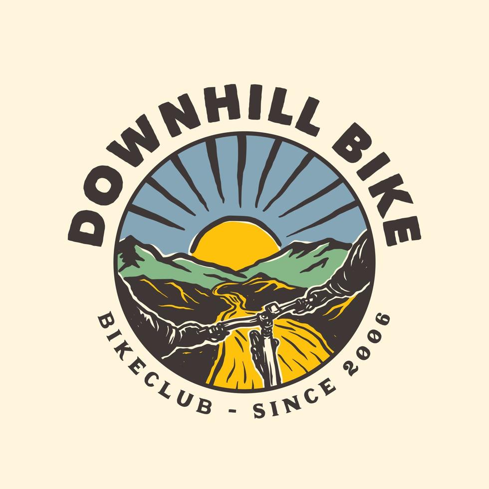 handgetekende downhill avontuur mountainbike logo label badge vector