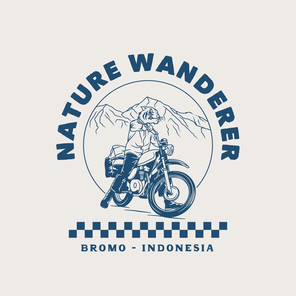 handgetekende vintage motorfiets berg avontuur logo label badge vector