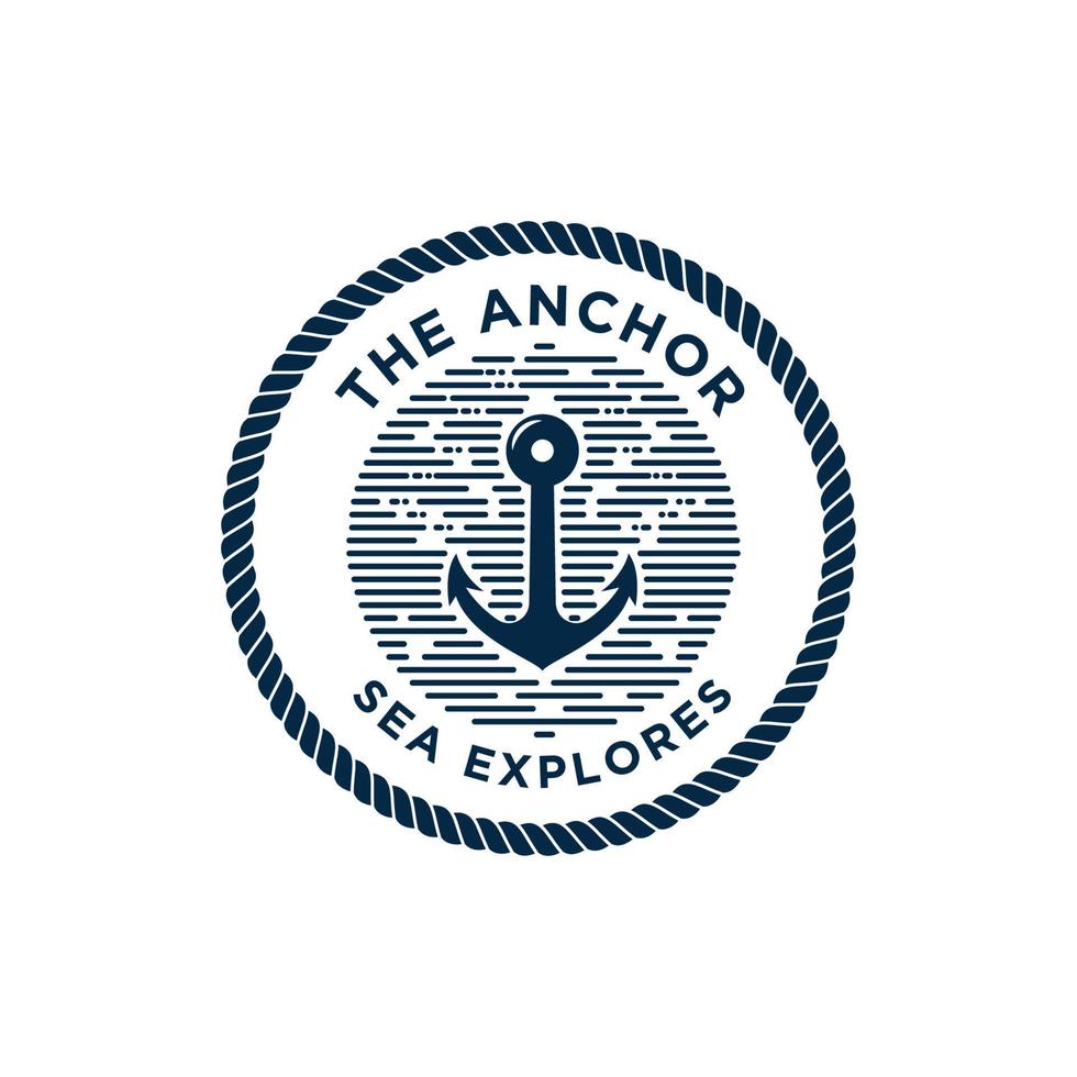 marine retro emblemen logo met anker en touw vector