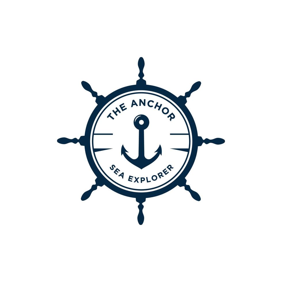 marine retro emblemen logo met anker en scheepsbesturing vector