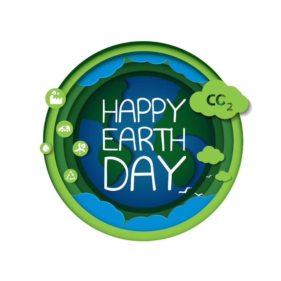 Fijne aarde dag. Earth Day, 22 april met de wereldbol en wereldkaart voor het redden van het milieu, red schone groene planeet, ecologieconcept. kaart voor wereld aarde dag. vector ontwerp