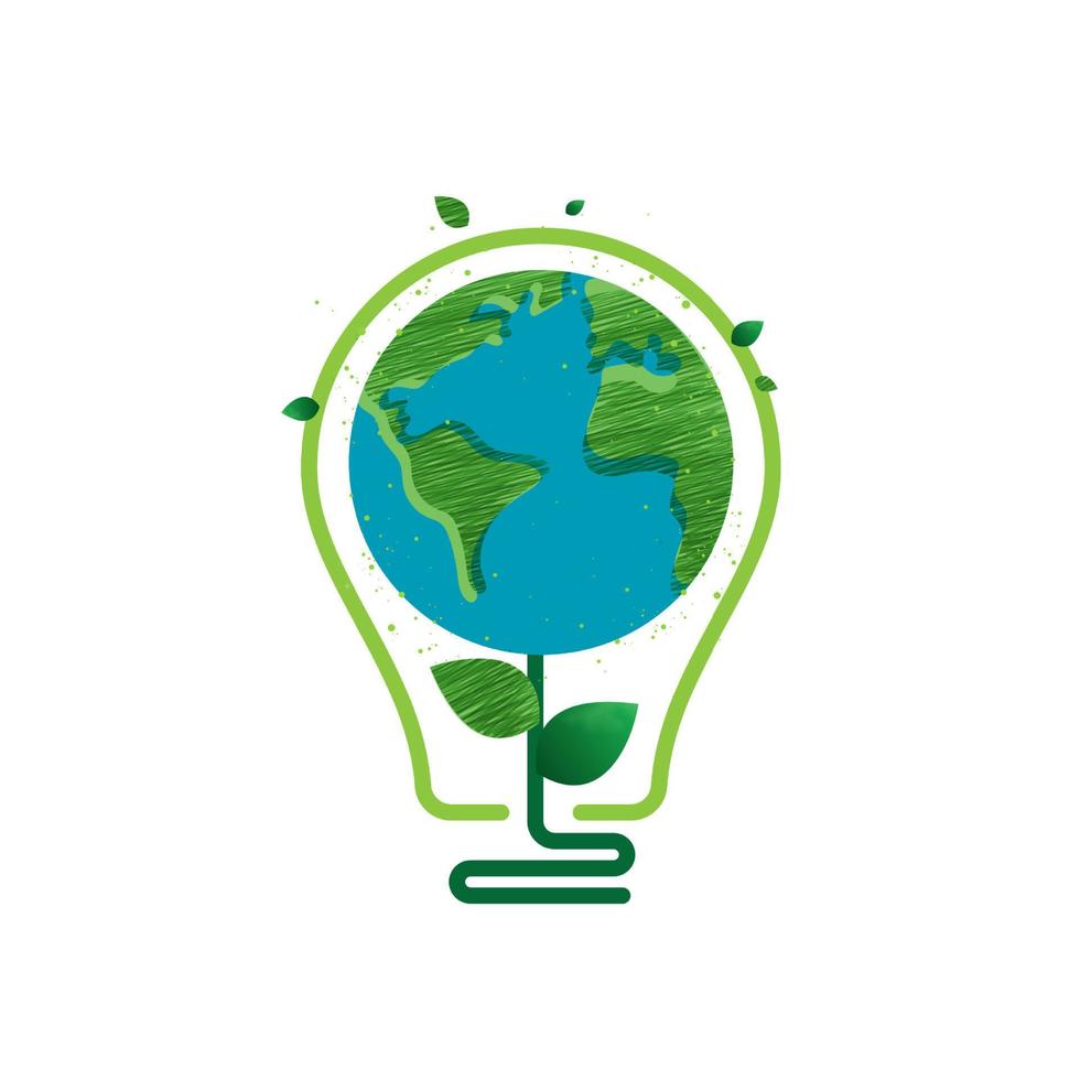 energiebesparende eco led lamp technologie natuur concept. denk aan groene ecologie en bespaar energie creatief idee concept. milieuvriendelijke planeet. vector ontwerp