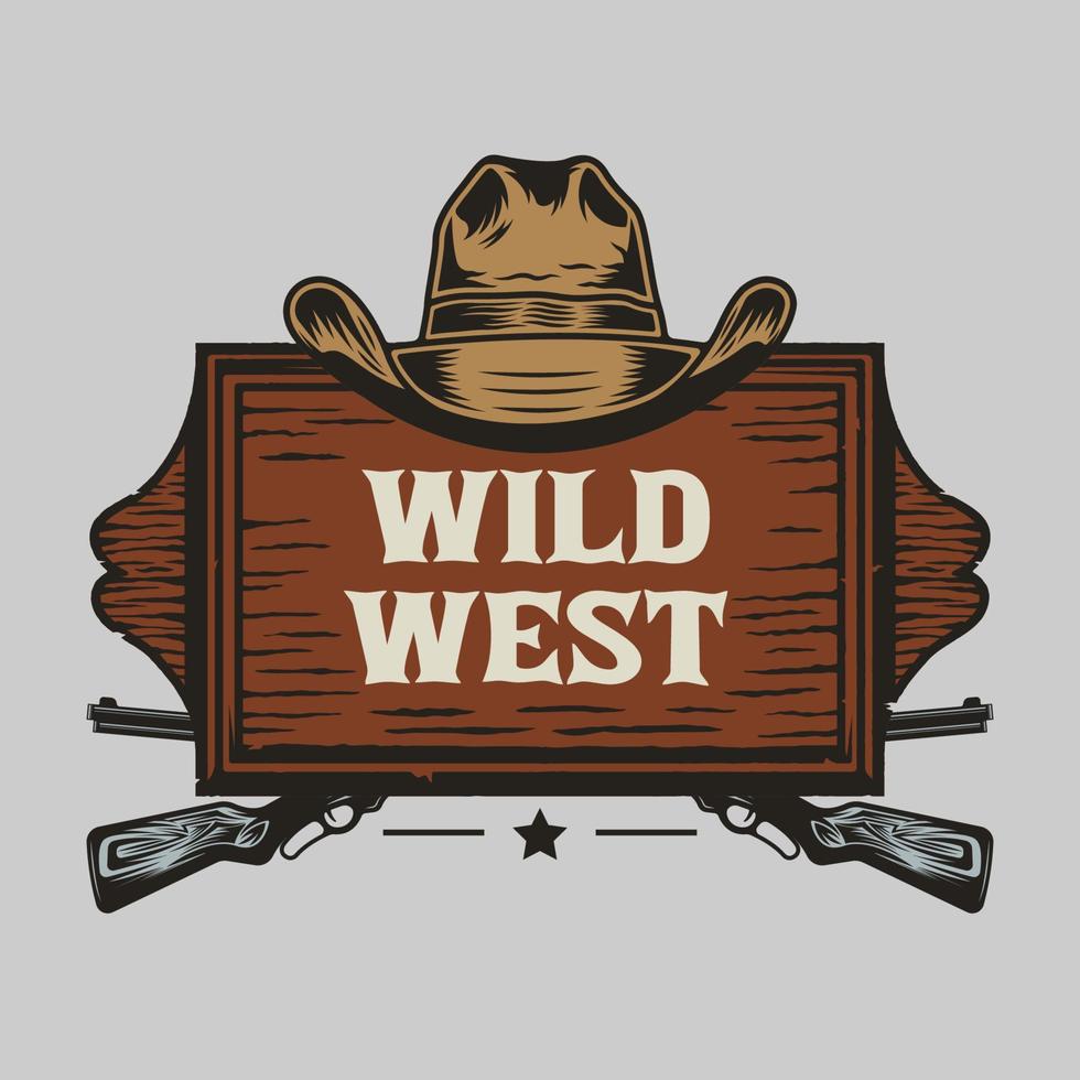 wilde westen cowboyhoed en houten naambord met geweren vector