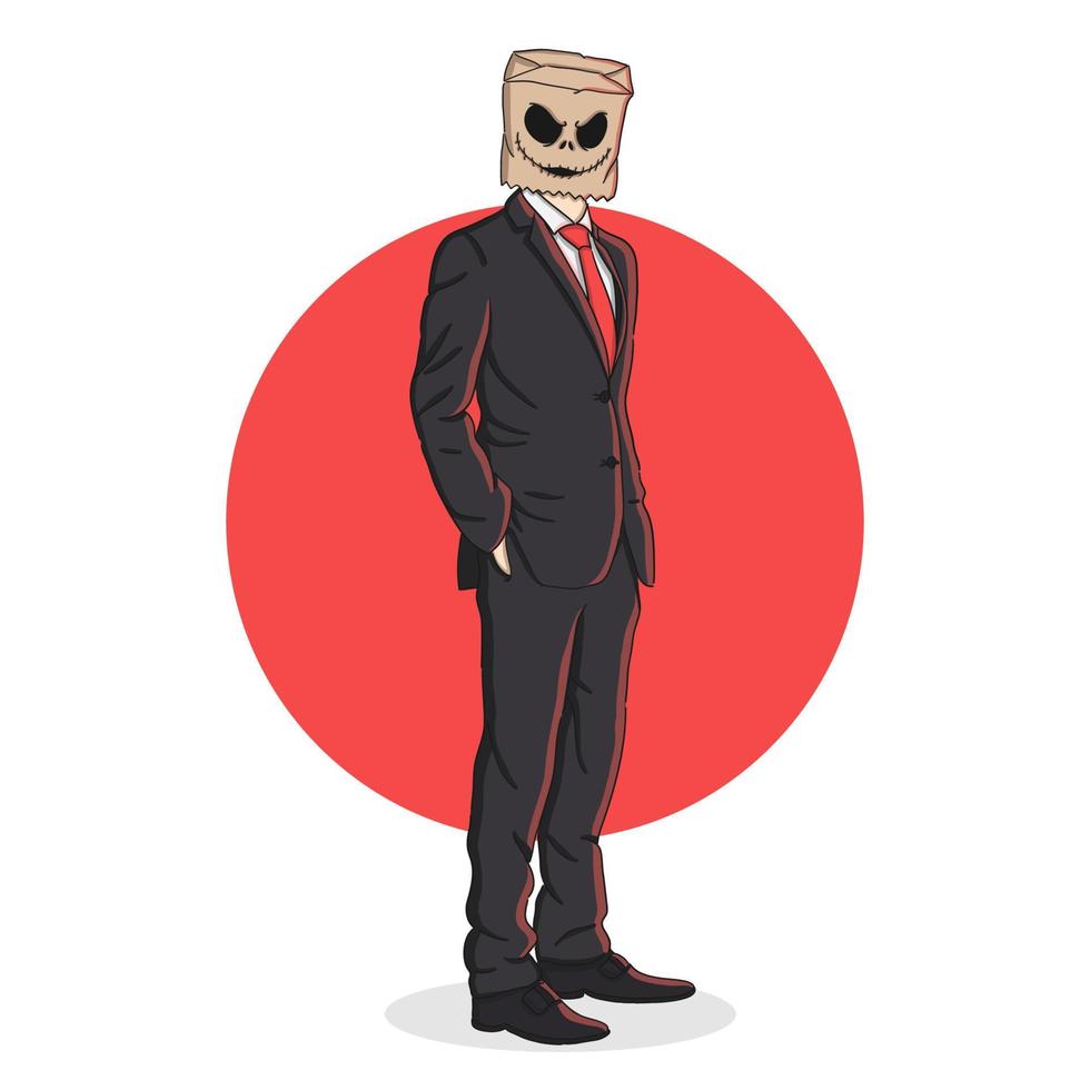 enge man met papieren zak hoofd illustratie vector