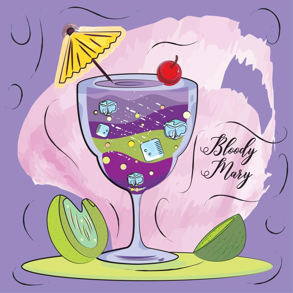 schets van een Bloody Mary-cocktail met paraplu tropische cocktailvector vector