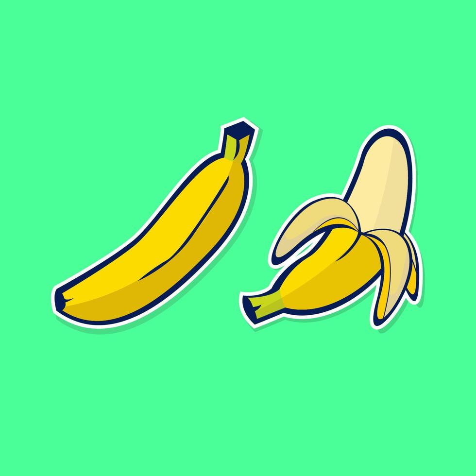 basis rgb cartoon bananenschil bananen gele vruchten tropische vruchten geïsoleerde vectorillustratie vector