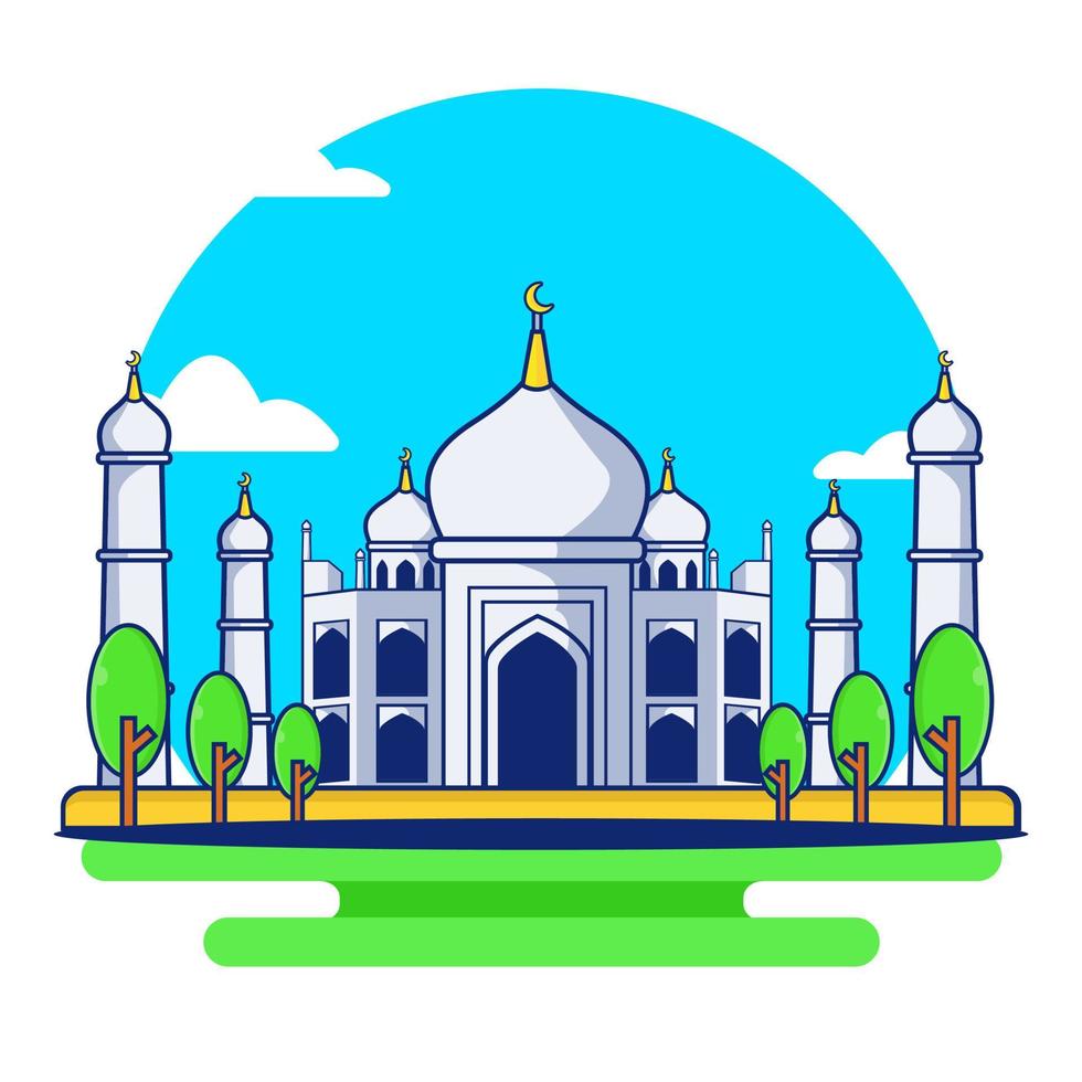 Taj Mahal pictogram plat geïsoleerde ilustration vector. reizend icoon bouwen in india. vector
