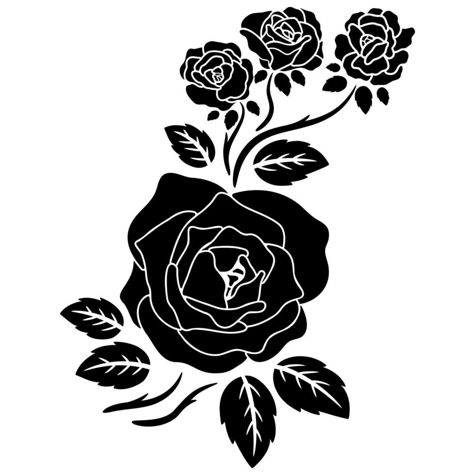 silhouet zwarte roos bloemdecoratie vector