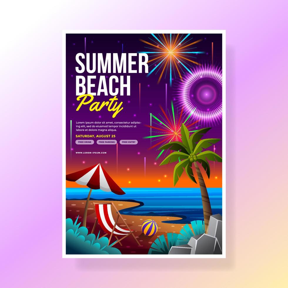 zomer strand vuurwerk partij poster vector