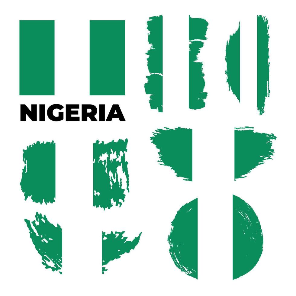 nationale vlag van nigeria. glanzende metallic grijze vierkante knop met schaduw. vector