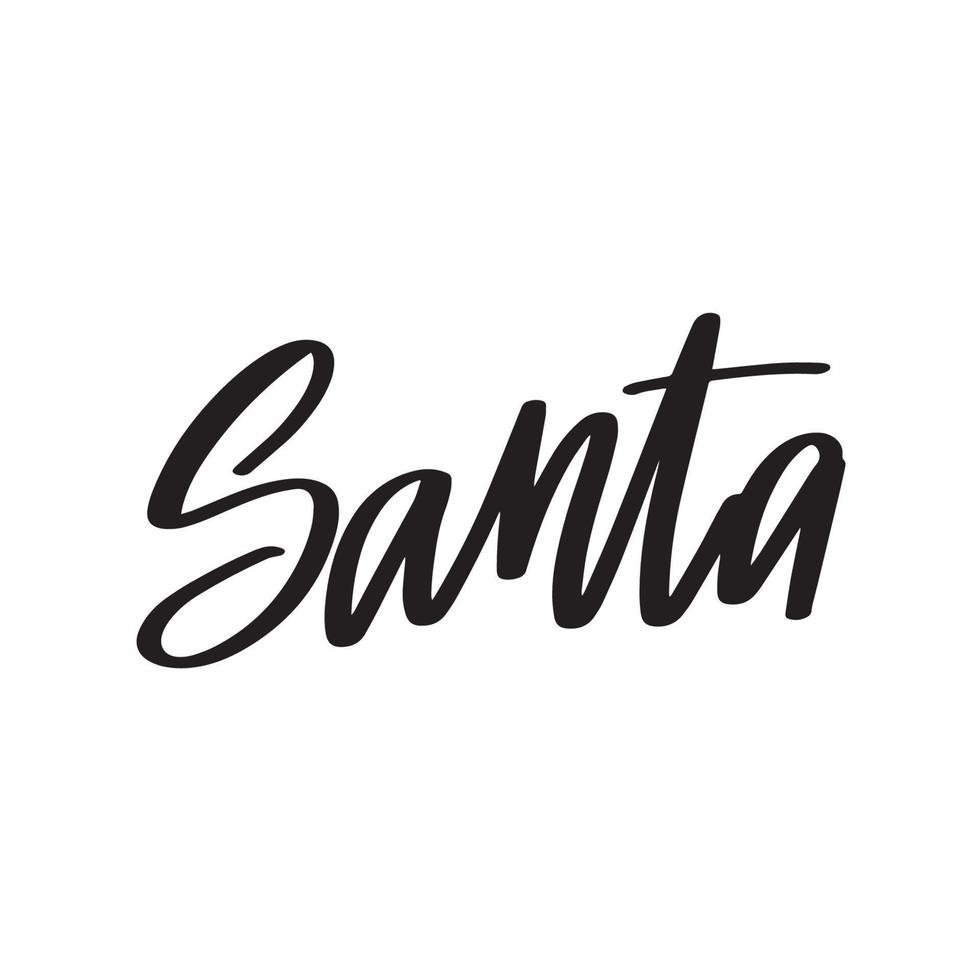 santa kalligrafie hand belettering met woord geïsoleerd op wit. vectorsjabloon voor typografieposter, sticker, spandoek, sticker, enz. vector