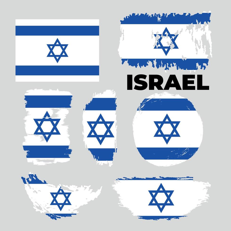 stel israël vlaggen, spandoeken, spandoeken, symbolen, plat pictogram. vectorillustratie van verzameling van nationale symbolen op verschillende objecten en staatstekens vector