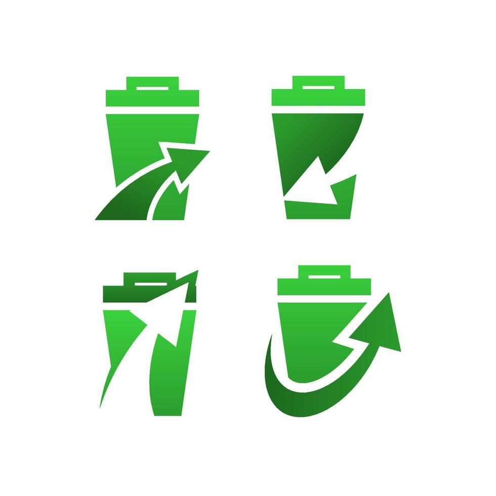 Prullenbak kan logo met pijl vectorillustratie. milieu schoon symbool. eco groene wereld campagne. vector