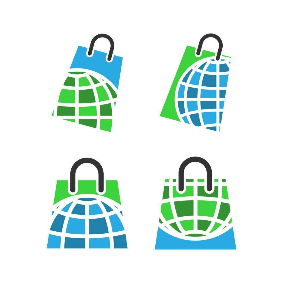 boodschappentas logo met globe wereld vectorillustratie. boodschappentas icoon. wereldwijd marketingsymbool. vector