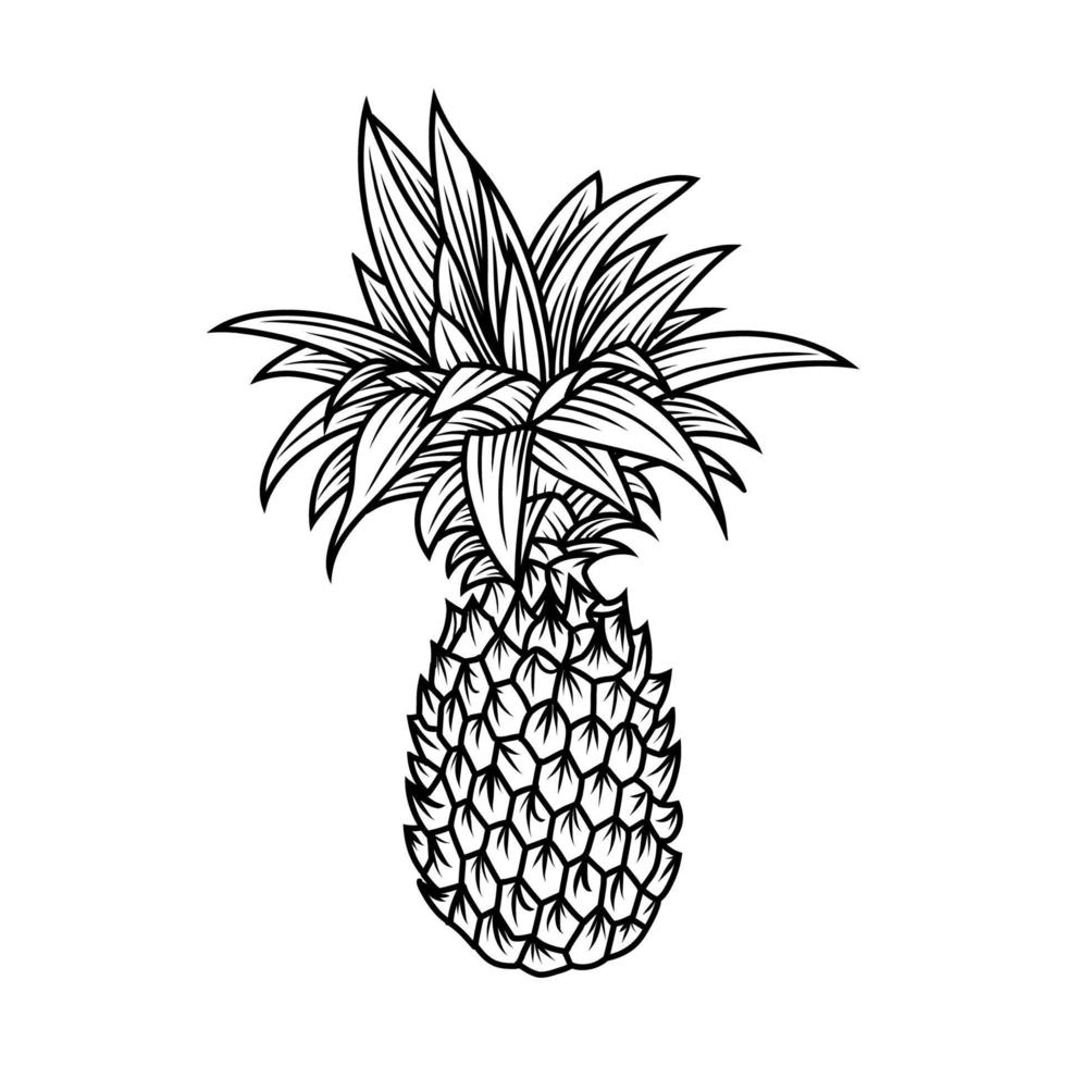 ananas. illustratie van ananas fruit met cartoon stijl geïsoleerd op wit. geschikt voor zomerfruit, voor een gezond en natuurlijk leven, vectorillustratie, vector bewerkbaar.