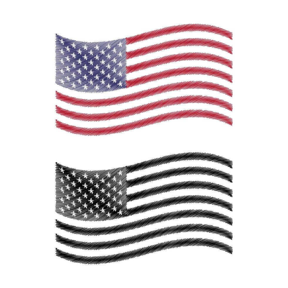 Amerikaanse vlagvector. usa vlag illustratie in kleurrijk en zwart-wit. geschikt voor alle inhoud met Amerikaanse vlagthema's vector