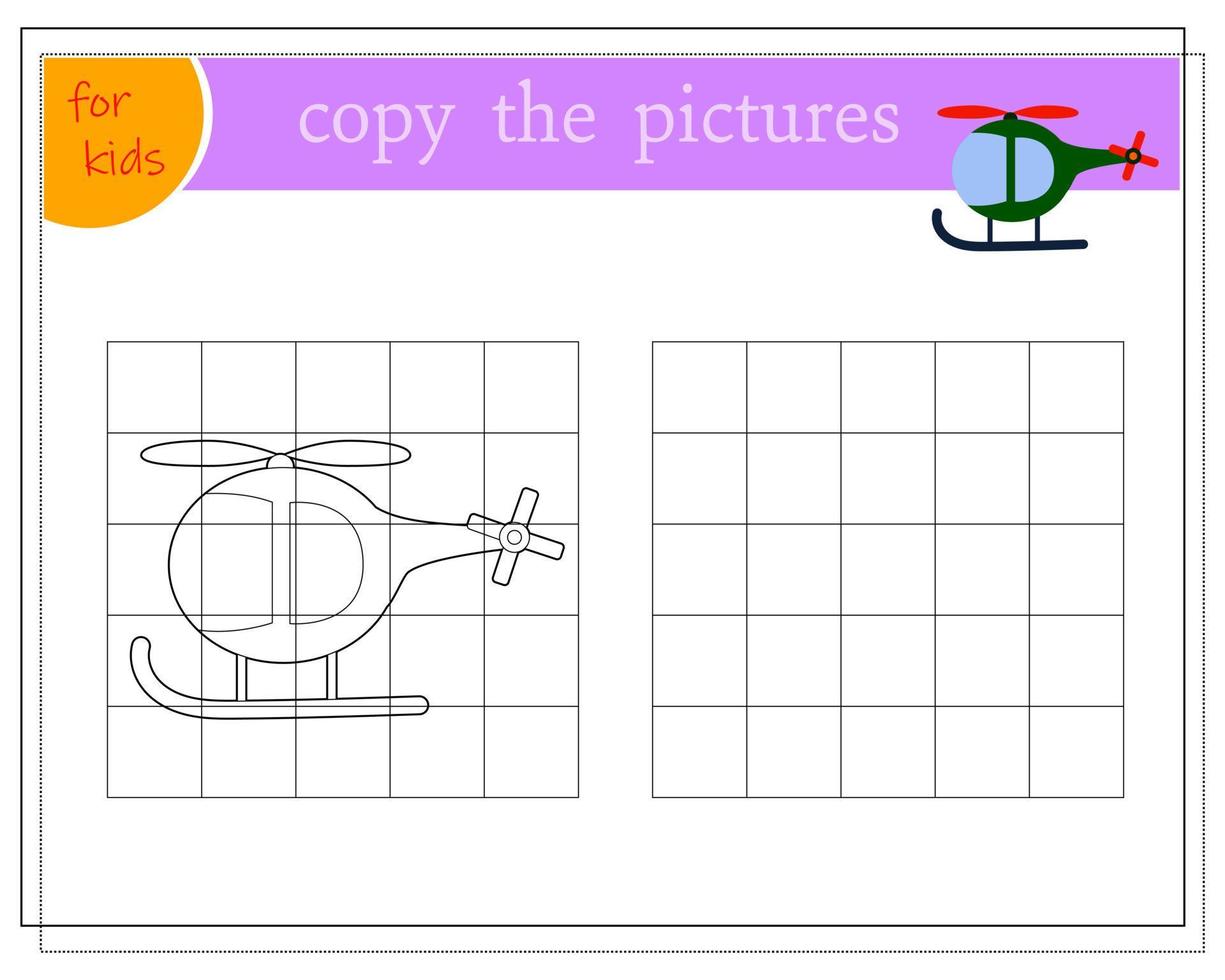 kopieer de afbeelding, educatieve spelletjes voor kinderen, speelgoedhelikopter voor kinderen. vector