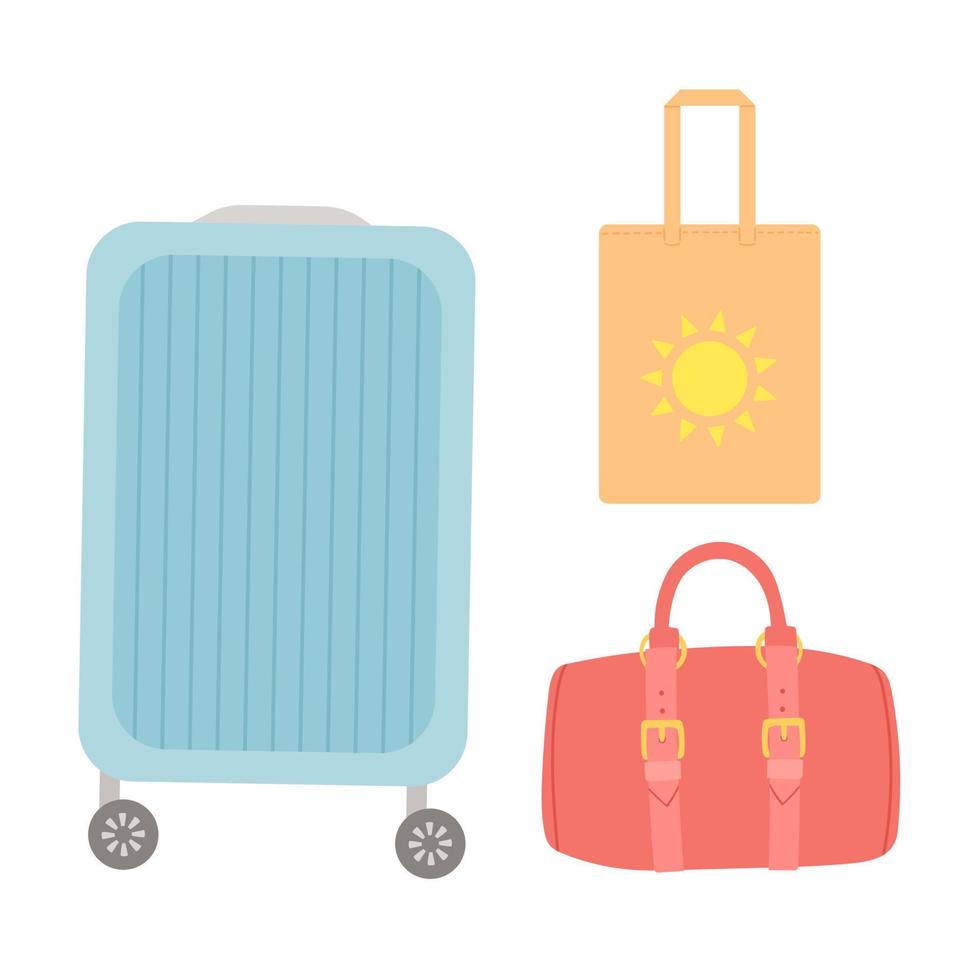 zomertas, set koffers in plat ontwerp, vectorillustratie vector