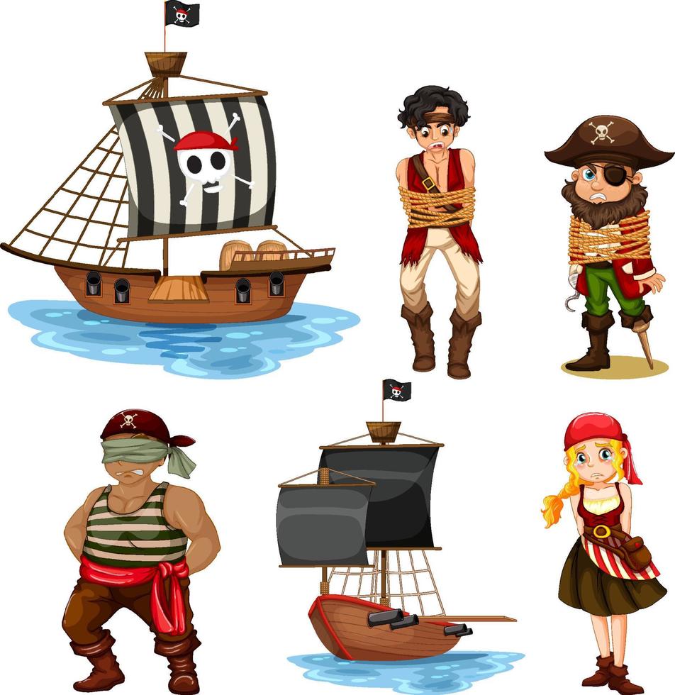 set van verschillende piraten stripfiguren vector
