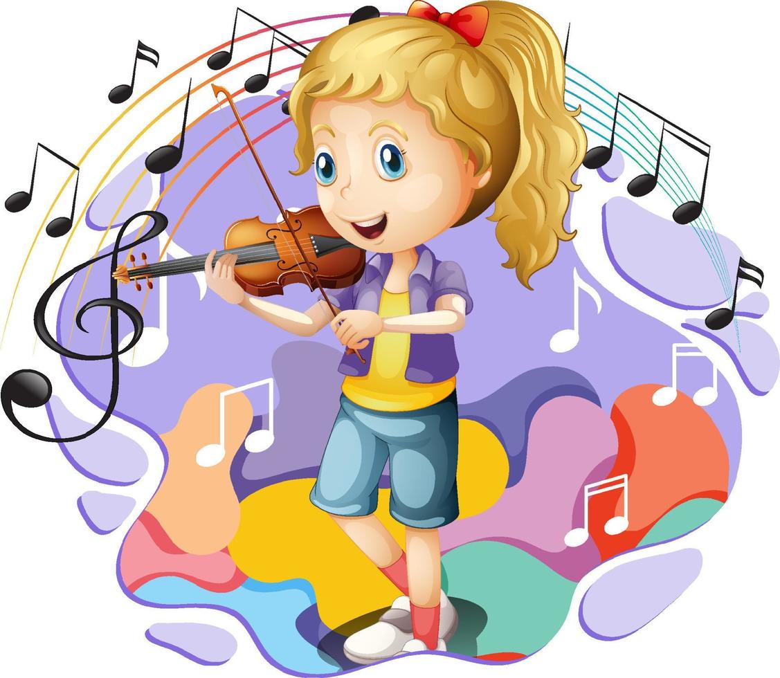 een meisje dat viool en muziekmelodiesymbolen speelt vector