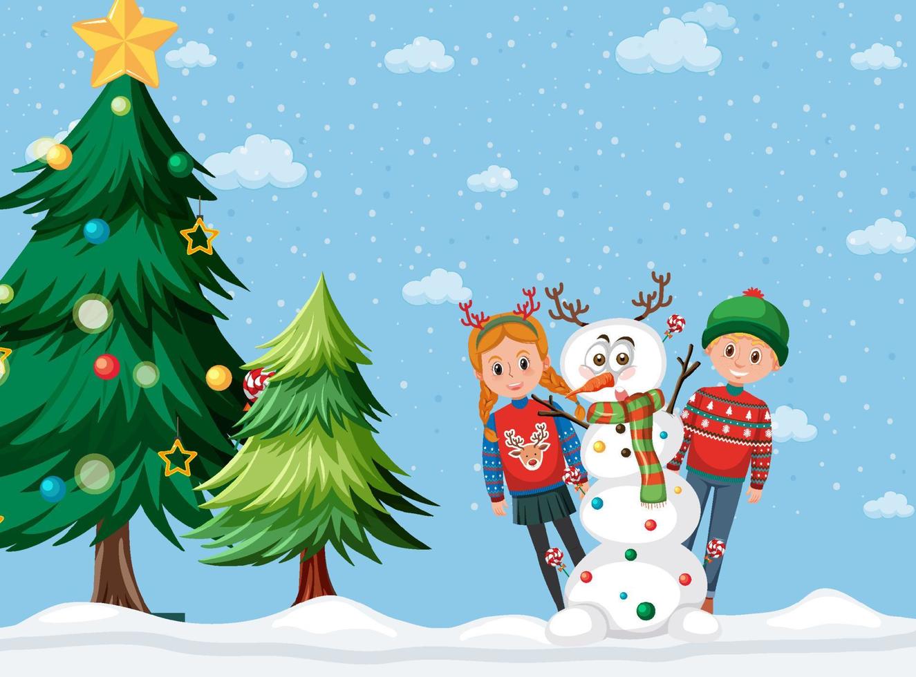 kerstvakantie met kinderen en sneeuwpop vector