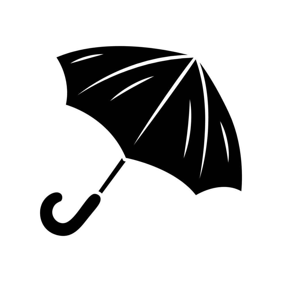 geopend paraplu glyph icoon. slecht, regenachtig, stormachtig weer waterbescherming. modieuze reisaccessoire. handbagage parasol, parasol. silhouet symbool. negatieve ruimte. vector geïsoleerde illustratie