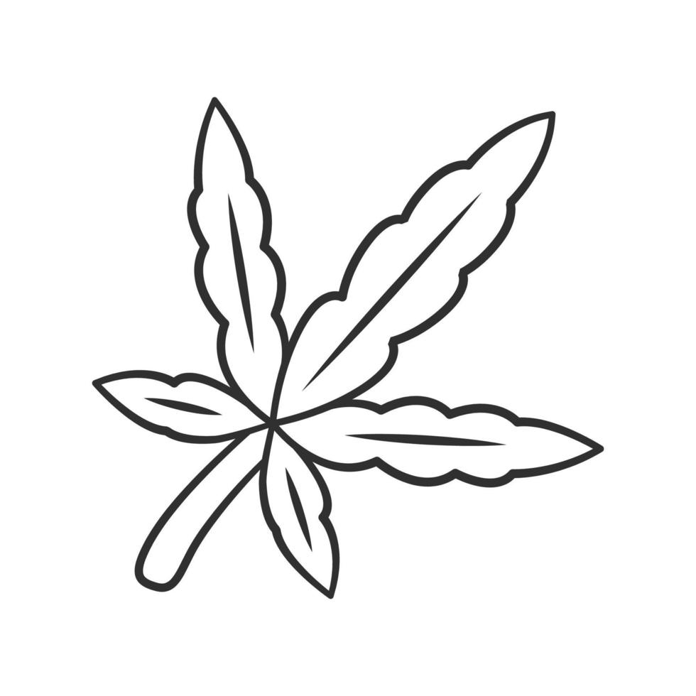 cannabis blad lineaire pictogram. onkruid product. ganja-industrie. groene tak van marihuana. alternatieve medicatie. dunne lijn illustratie. contour symbool. vector geïsoleerde overzichtstekening. bewerkbare streek