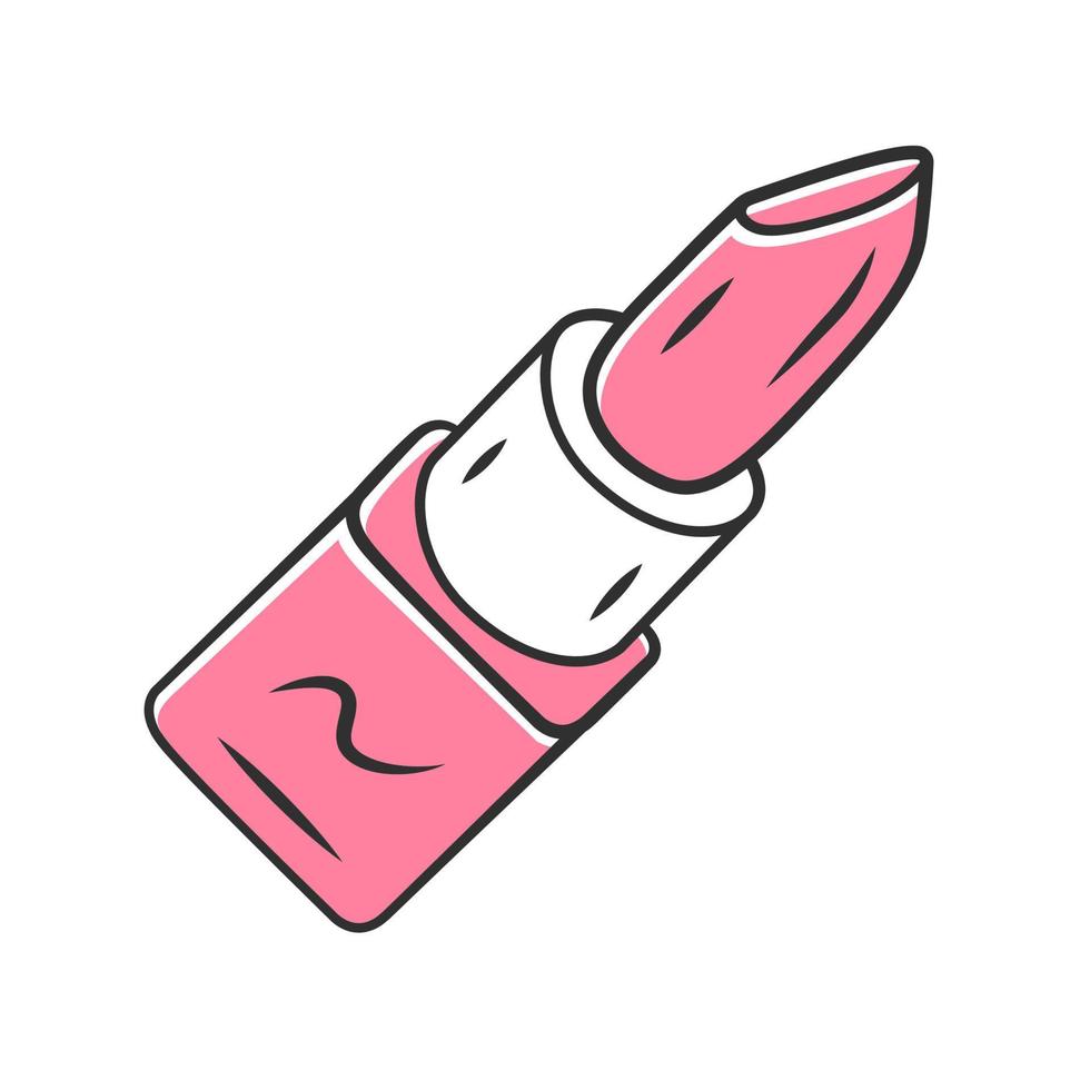 roze lippenstift buis, lipgloss kleur icoon. schoonheidssalon product geïsoleerde vectorillustratie. persoonlijk vrouwelijk mode-object, make-upaccessoire. cosmetologiesymbool, vrouwelijk elegantie-attribuut vector