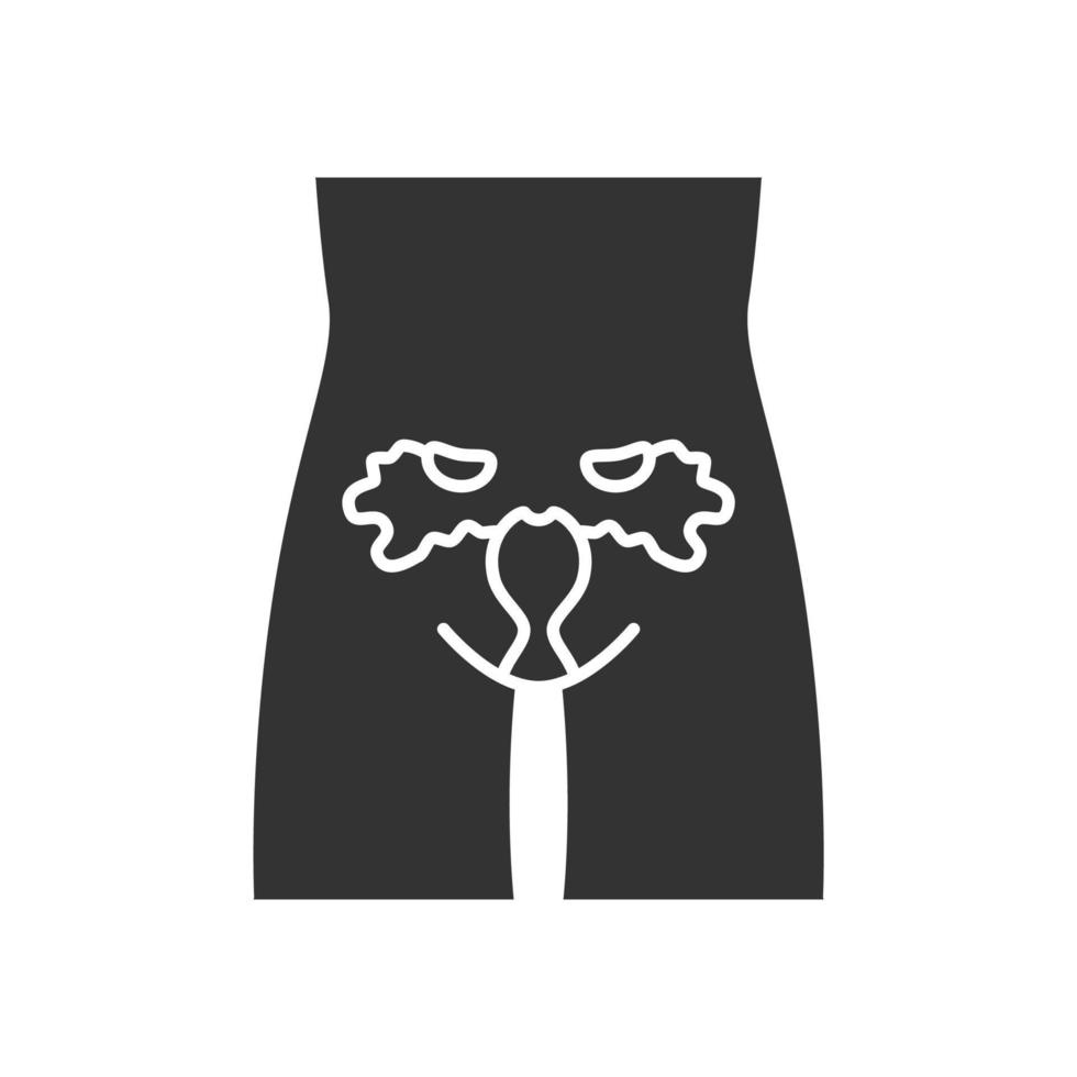 zieke vrouwen reproductieve systeem glyph icoon. onvruchtbaarheid. pijnlijk menselijk orgaan. baarmoeder ziekte. ziek inwendig lichaamsdeel. gezondheid van vrouwen. silhouet symbool. negatieve ruimte. vector geïsoleerde illustratie