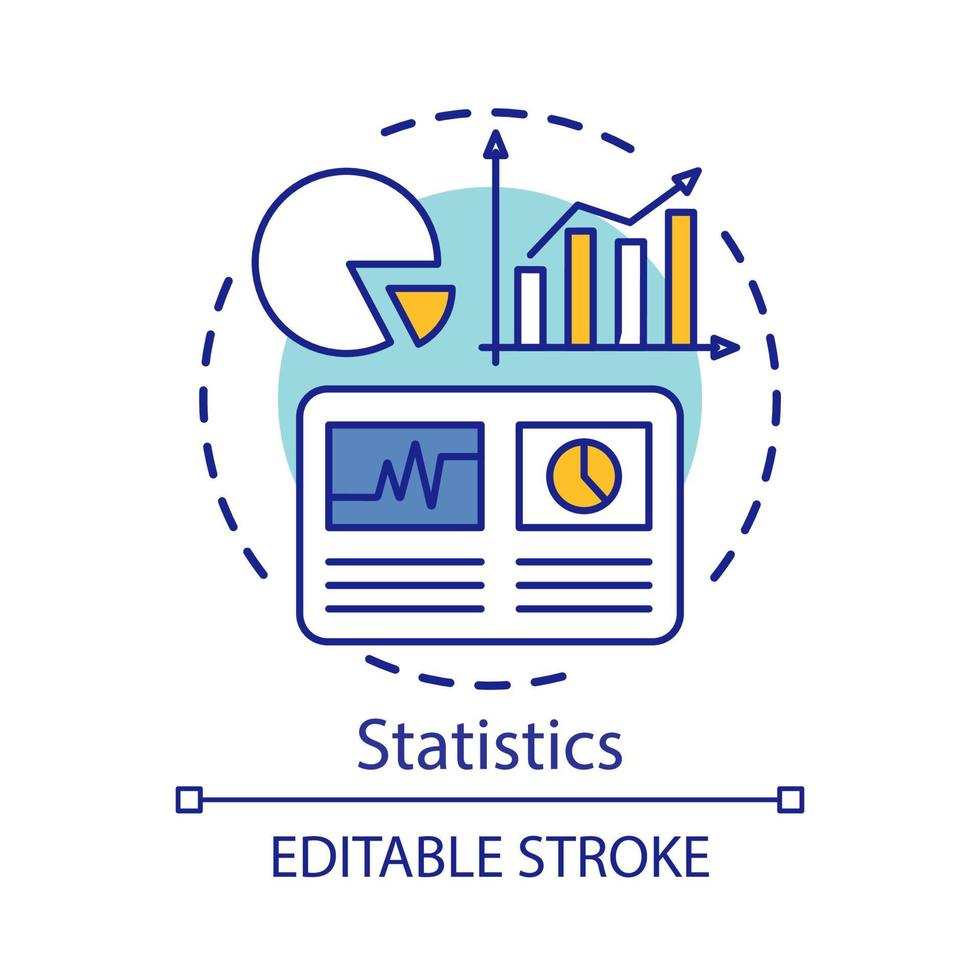 statistiek studie, wetenschappelijk onderzoek concept icoon. cirkeldiagram, stijgende grafieken idee dunne lijn illustratie. analytics, metrische tools, datavisualisatie, infographics. vector geïsoleerde overzichtstekening