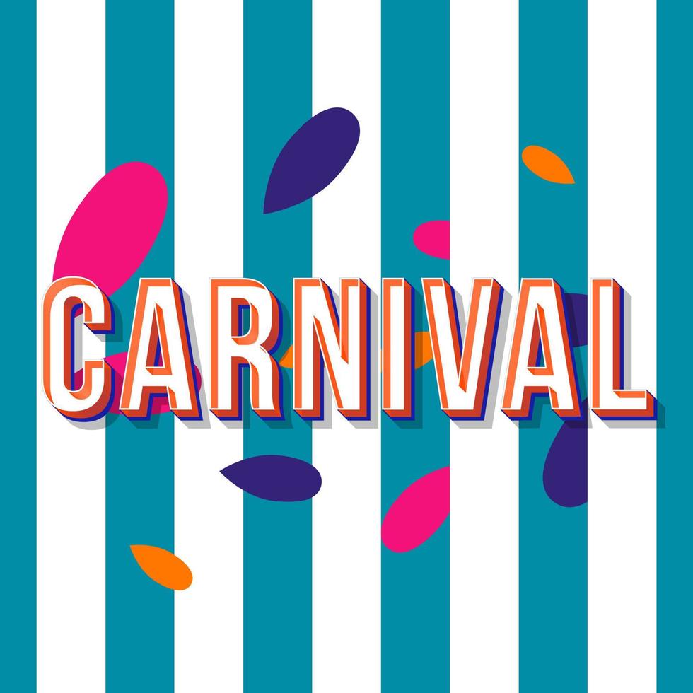 carnaval vintage 3D-vector belettering. retro vet lettertype. popart gestileerde tekst. brieven in oude schoolstijl. feestelijke promo poster, banner typografie design. wit en blauw gestreepte kleur achtergrond vector