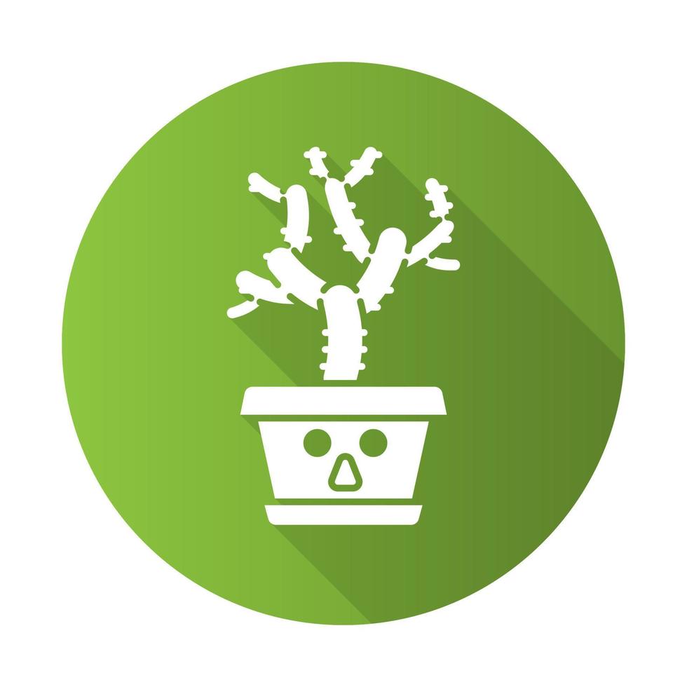 teddybeer cholla platte ontwerp lange schaduw glyph pictogram. cactus met verbaasd gezicht. ongelukkige cilindropuntia. huiscactussen in pot. tropische plant. sappige kamerplant. vector silhouet illustratie