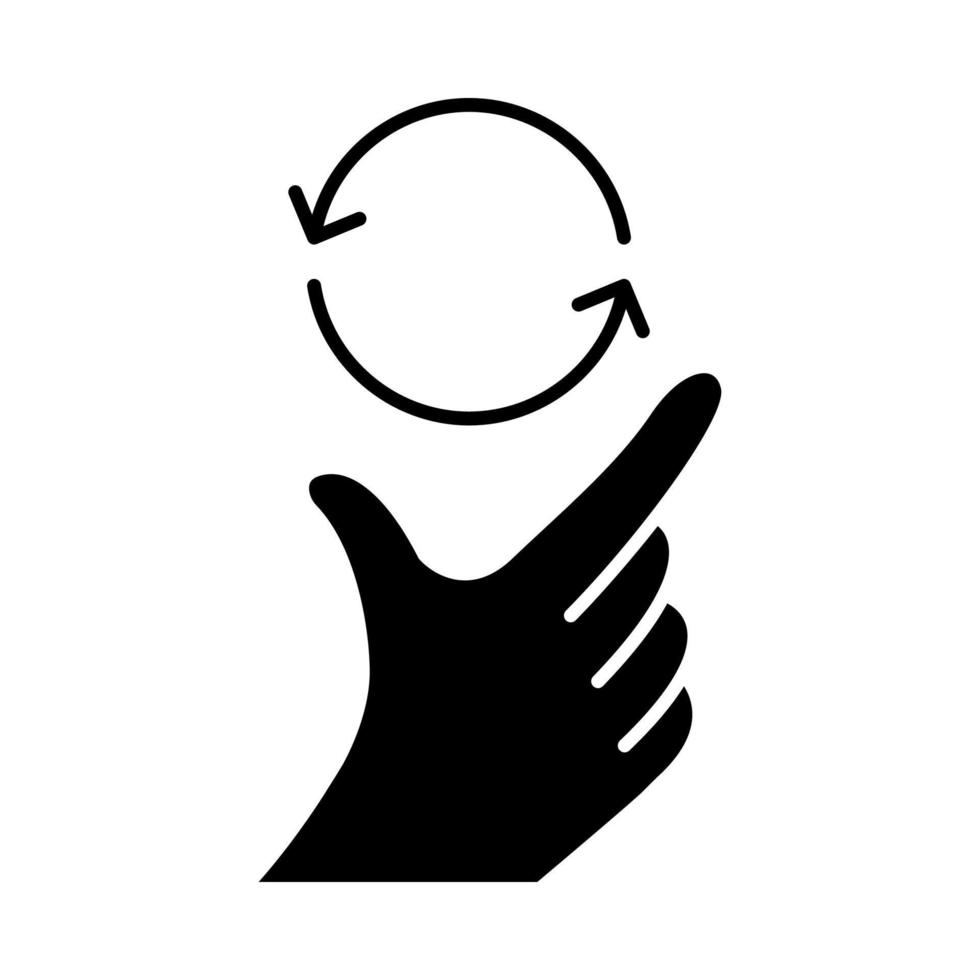 touchscreen gebaar glyph icoon. knijpen, pannen, draaien gebaren. menselijke hand en vingers. sensorische apparaten gebruiken. silhouet symbool. negatieve ruimte. vector geïsoleerde illustratie