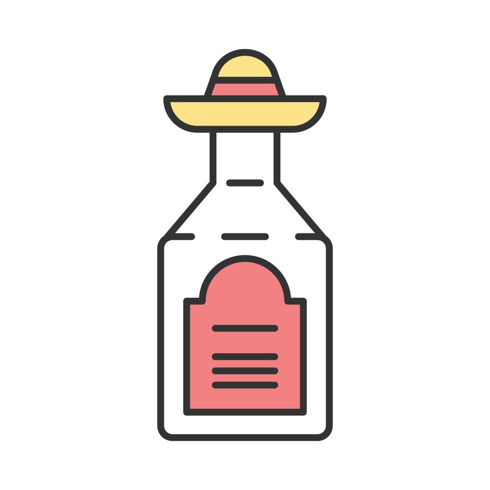 tequila kleur icoon. Mexicaanse sterke alcoholische drank. fles met sombrero stop. geïsoleerde vectorillustratie vector