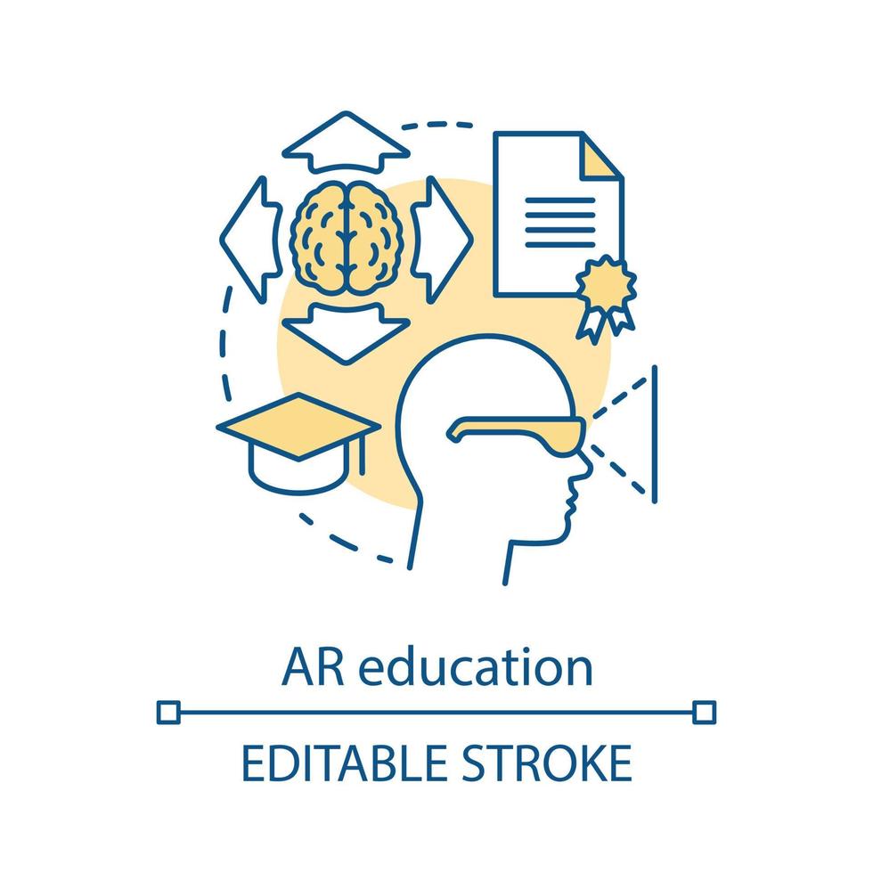 ar onderwijs concept icoon. augmented reality in het leren. onderwijs technologie industrie. interactieve lesmethode idee dunne lijn illustratie. vector geïsoleerde overzichtstekening. bewerkbare streek